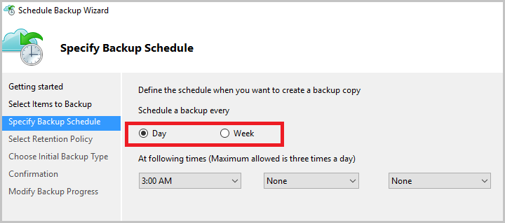 Specify Backup Schedule in Microsoft Azure Backup