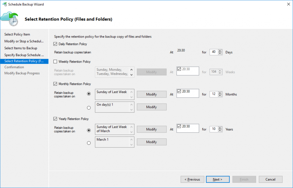 Select Retention Policy in Microsoft Azure Backup
